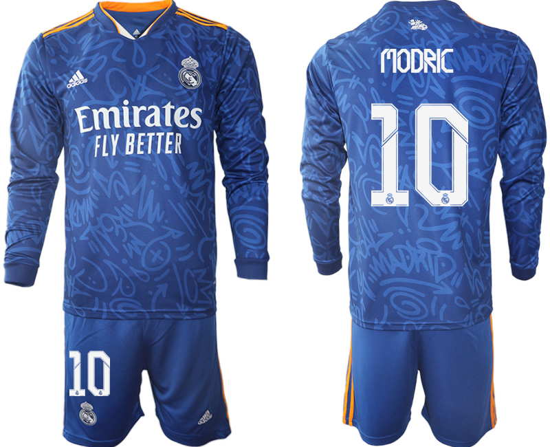Men 2021-2022 Club Real Madrid away blue Long Sleeve #10 Soccer Jersey